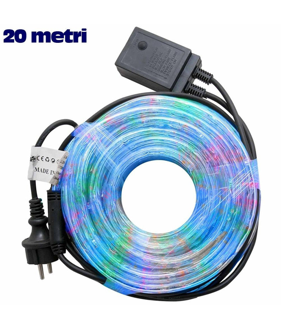 Tubo Luminoso Natalizio 20 Metri Led Multicolor Controller 8 Funzioni X Esterno         