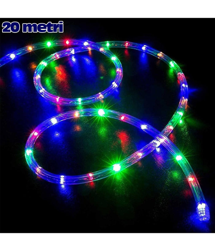 Tubo Luminoso Natalizio 20 Metri Led Multicolor Controller 8 Funzioni X Esterno         