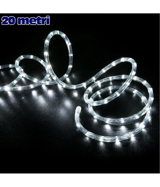 Tubo Luminoso Natalizio 20 Mt Led Bianco Freddo Controller 8 Funzioni X Esterno         