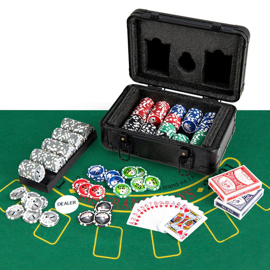 Set di fiches da poker 300 fiches 29 x 20 x 16 cm adatto ai tornei design moderno alluminio nero 20_0012248