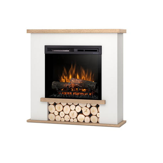 Camino Elettrico Riscaldante Da Pavimento Autoportante a LED - 23" - Bianco opaco / Rovere chiaro - 95 x 92 x 28 - TULA