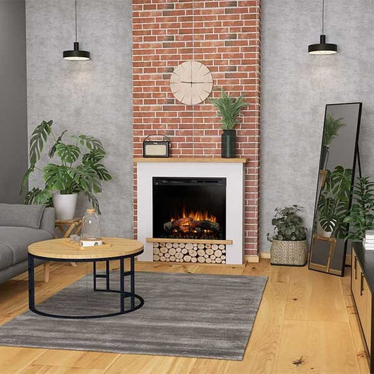 Caminetto Elettrico A Libera Installazione A LED - 26" - Bianco opaco / Rovere chiaro - 100 x 88 x 28 - TULA