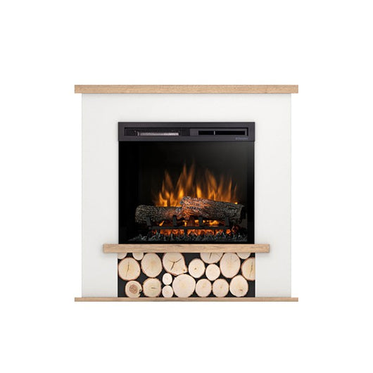 Camino Elettrico Riscaldante Da Pavimento Autoportante a LED - 23" - Bianco opaco / Rovere chiaro - 95 x 92 x 28 - TULA