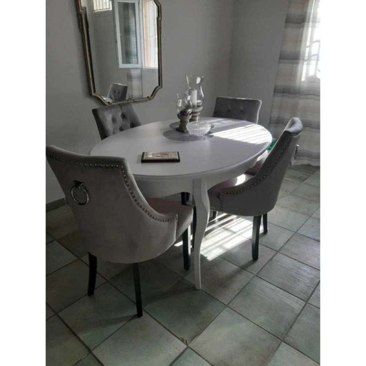 Tavolo ovale con 1 allunghe da 50 cm fino 210 cm in legno massello e mdf con rifiniture in bianco 160X110x75 H chiuso