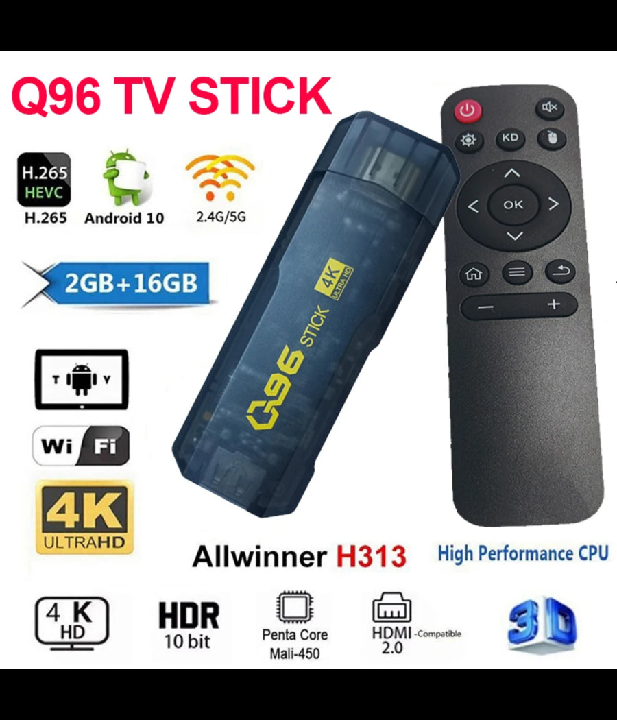 Tv Stick 4k Ultra Hd Con Telecomando Lettore Multimediale 16gb+256gb Androidtv         