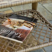 Set Mobili da Giardino in Rattan PE con 2 Poltrone Divano a 2 Posti e Tavolo e Cuscini, Colore Khaki e Arancione