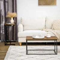 Tavolo da Caffè Set 2 Pezzi Annidati in MDF e Acciaio per Soggiorno e Camera da Letto, Nero e Noce