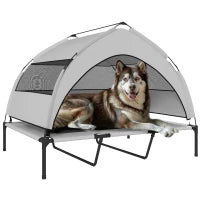 Lettino per Cani con Copertura a 3 Lati Rimovibile, in Poliestere e Acciaio, 122x92x94 cm, Grigio Chiaro e Nero