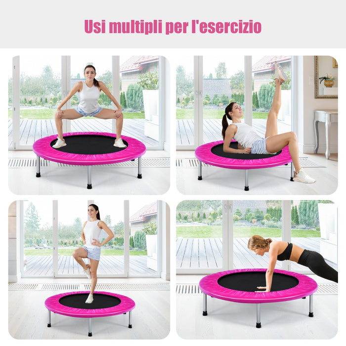 Trampolino pieghevole per bambini con carico massimo 150kg, Mini trampolino portatile per interno Rosa-Trampolini
