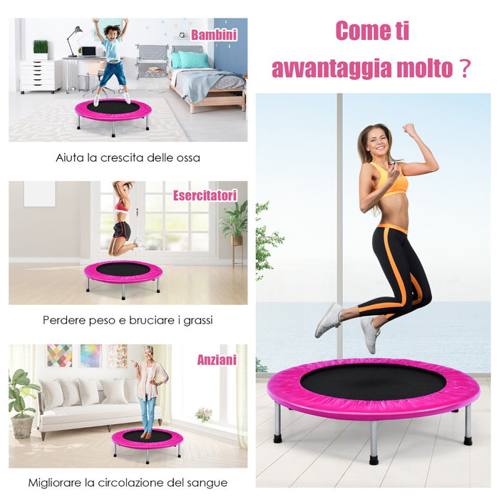 Trampolino pieghevole per bambini con carico massimo 150kg, Mini trampolino portatile per interno Rosa-Trampolini