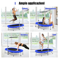 Trampolino doppio per 2 persone con maniglia e cuscinetto, Trampolino ovale pieghevole per bambini e adulti Blu-Trampolini