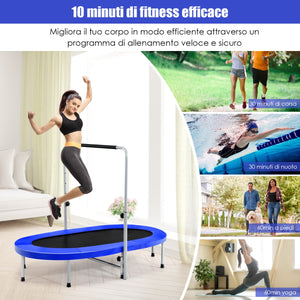 Trampolino doppio per 2 persone con maniglia e cuscinetto, Trampolino ovale pieghevole per bambini e adulti Blu-Trampolini