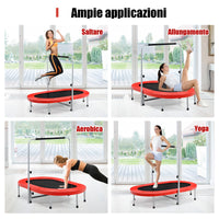 Trampolino doppio per 2 persone con maniglia e cuscinetto, Trampolino ovale pieghevole per bambini e adulti Rosso-Trampolini