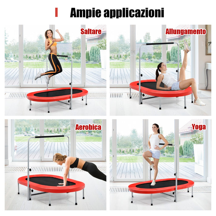 Trampolino doppio per 2 persone con maniglia e cuscinetto, Trampolino ovale pieghevole per bambini e adulti Rosso-Trampolini