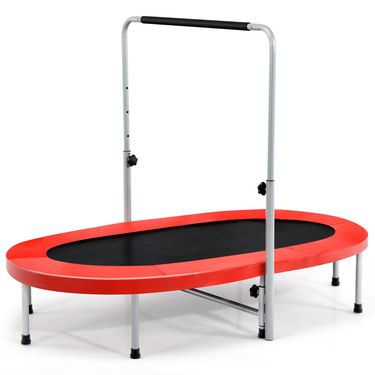 Trampolino doppio per 2 persone con maniglia e cuscinetto, Trampolino ovale pieghevole per bambini e adulti Rosso-Trampolini