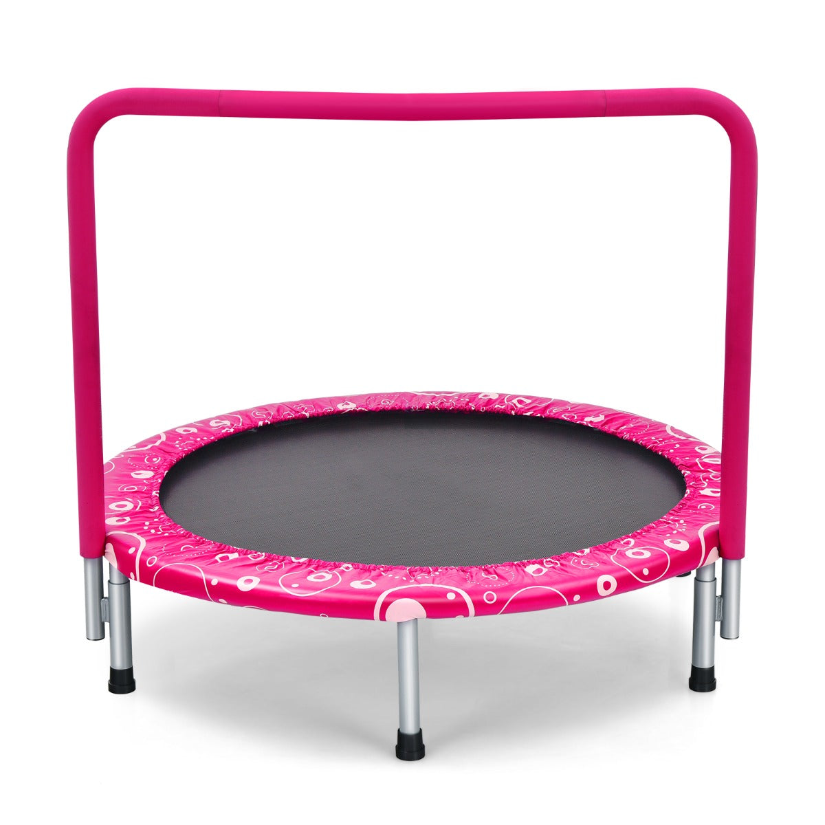 Trampolino per bambini con copertura di sicurezza e maniglia-Tappeto elastico pieghevole 92x92x80,5cm Rosa