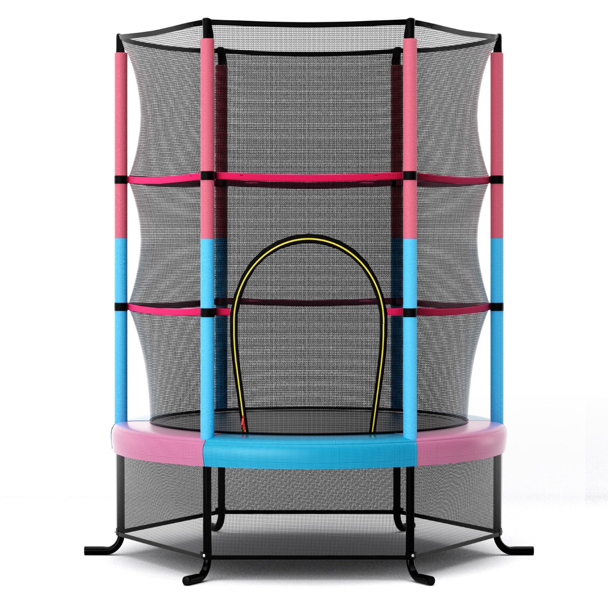 Tappeto elastico per bambini con rete di sicurezza, Tappeto elastico con struttura in acciaio resistente Rosa-Trampolini