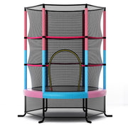 Tappeto elastico per bambini con rete di sicurezza, Tappeto elastico con struttura in acciaio resistente Rosa-Trampolini