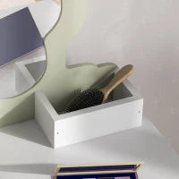 Set Toeletta per Bambina con Specchio Trucco e Sgabello Abbinato in Legno, Cassetto e Contenitori, Bianco