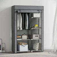 Armadio di Tessuto Pieghevole Ropero Portatile con 6 Ripiani e 1 Asta Appendiabiti per Camera da Letto 103x43x162,5cm Grigio Scuro