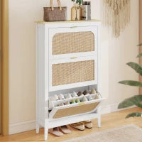 Mobile porta scarpe 21 paia bohémien con 3 cassetti ribaltabili, porte effetto cannage in rattan, 80 x 24 x 131 cm, bianco