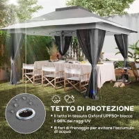 Gazebo Pieghevole 3.6x3.6 m con Pareti, Altezza Regolabile e Protezione UPF50+, Borsa con Ruote, Grigio
