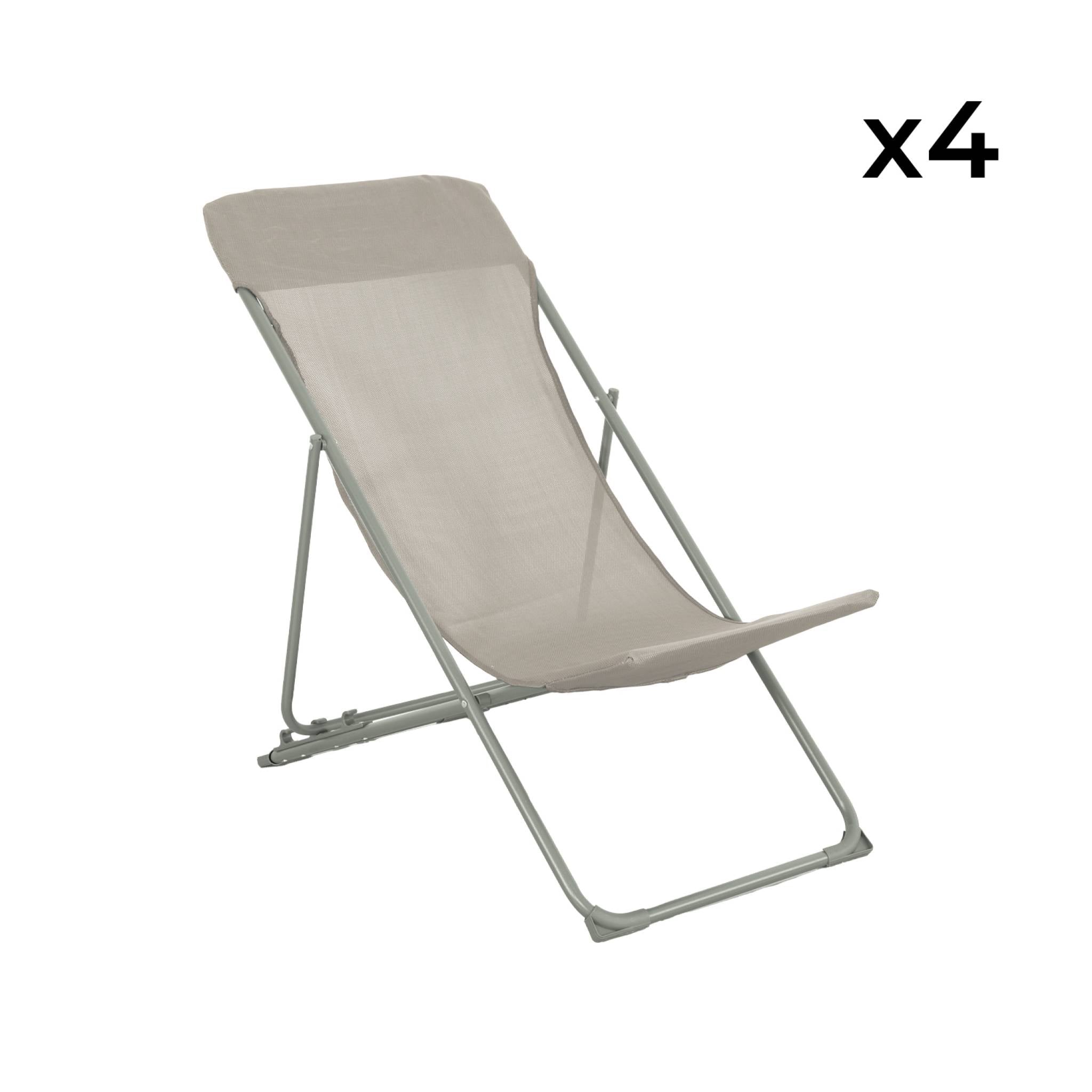 Set di 4 sedie a sdraio da giardino pieghevoli, verde kaki