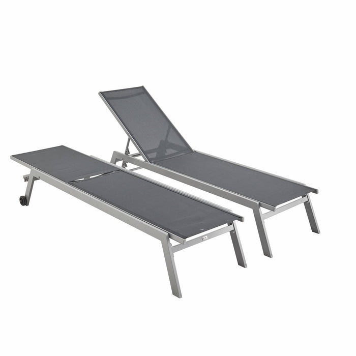 Set di 2 lettini prendisole in alluminio e textilene multiposizione,