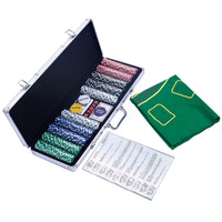 Set da poker con 500 chips, 2 mazzi di carte, 5 dadi, 3 pedine dealer, valigetta in alluminio-Fiche e set da poker
