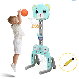 Canestro da basket 3 in 1 per bambini, Canestro da basket con porta da calcio e gioco degli anelli-Giocattoli sportivi