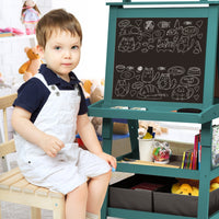Cavalletto double face 3 in 1 per bambini, Treppiede con lavagna bianca e nera e rotolo di carta, Blu-Cavalletti e lavagne bambini