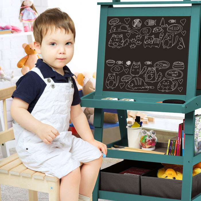 Cavalletto double face 3 in 1 per bambini, Treppiede con lavagna bianca e nera e rotolo di carta, Blu-Cavalletti e lavagne bambini