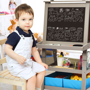 Cavalletto double face 3 in 1per bambini, Treppiede con lavagna bianca e nera e rotolo di carta Grigio-Cavalletti e lavagne bambini