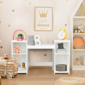 Toeletta design smontabile 2 in 1 per bambini-Toeletta make-up principessa con 4 mensole grandi e specchio-Bianco