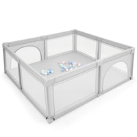 Box per bambini con cancelli di sicurezza per interno, Centro attivit¨¤ portatile 206x185,5x68cm Grigio-Cancelletti di sicurezza