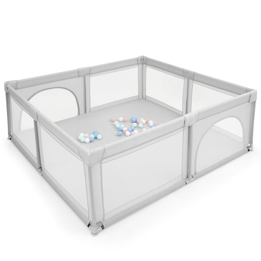 Box per bambini con cancelli di sicurezza per interno, Centro attivit¨¤ portatile 206x185,5x68cm Grigio-Cancelletti di sicurezza