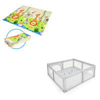Box sicurezza interno grigio e tappetino gioco impermeabile, Box bambini sicurezza grigio e tappetino gattonare reversibile-Per i neonati