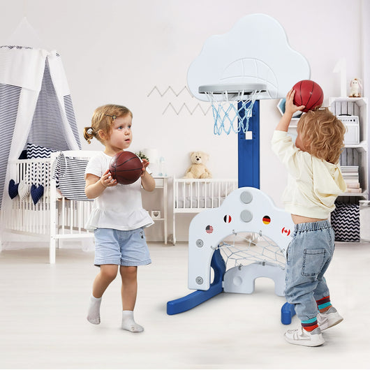 Canestro da basket 3 in 1 con 5 altezze regolabili, Canestro da basket e gioco del golf per bambini Bianco-Giocattoli sportivi