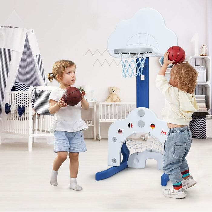 Canestro da basket 3 in 1 con 5 altezze regolabili, Canestro da basket e gioco del golf per bambini Bianco-Giocattoli sportivi