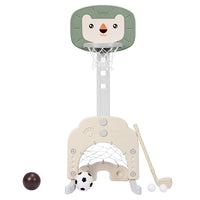 Canestro da basket 3 in 1 con 5 altezze regolabili, Canestro da basket e gioco del golf per bambini, Verde-Giocattoli sportivi