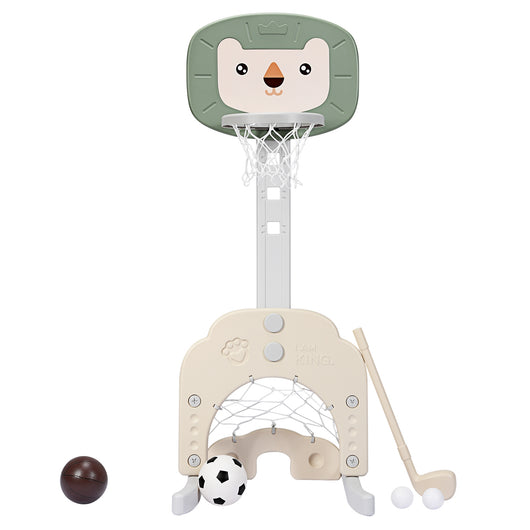 Canestro da basket 3 in 1 con 5 altezze regolabili, Canestro da basket e gioco del golf per bambini, Verde-Giocattoli sportivi