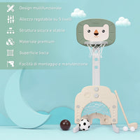 Canestro da basket 3 in 1 con 5 altezze regolabili, Canestro da basket e gioco del golf per bambini, Verde-Giocattoli sportivi