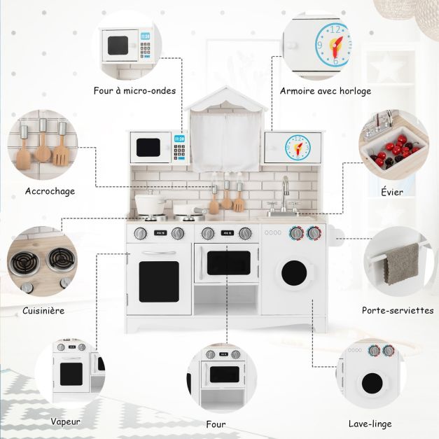Cucina per bambini in legno 3 anni + cucina per bambini con effetti luminosi e sonori lavatrice microonde 20_0008381