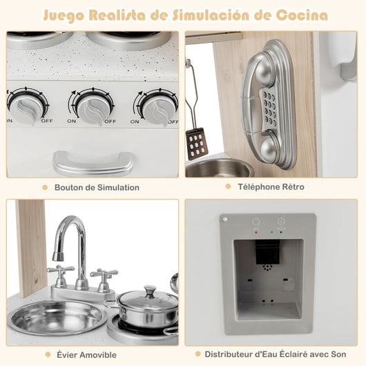 Cucina per bambini in legno 3 anni + telefono e orologio inclusi, effetti luminosi e sonori 6 accessori 20_0002581