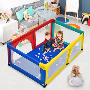 Box per bambini con cancello extra large e rete traspirante, Centro attivit¨¤ portatile per interno Colorato-Cancelletti di sicurezza
