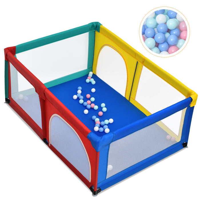 Box per bambini con cancello extra large e rete traspirante, Centro attivit¨¤ portatile per interno Colorato-Cancelletti di sicurezza