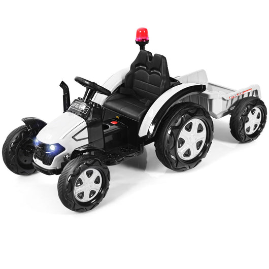Trattore elettrico con rimorchio 151 x 68 x 70 cm funzioni di sicurezza per bambini musica porta USB design moderno PP bianco 20_0020027
