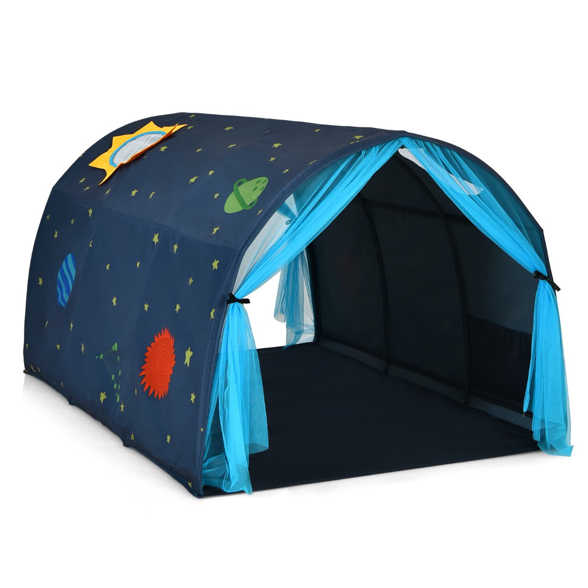 Tenda da gioco per letto dei bambini con borsa di trasporto, Casetta portatile con doppia tenda a rete Blu-Tende e Casette per bambini