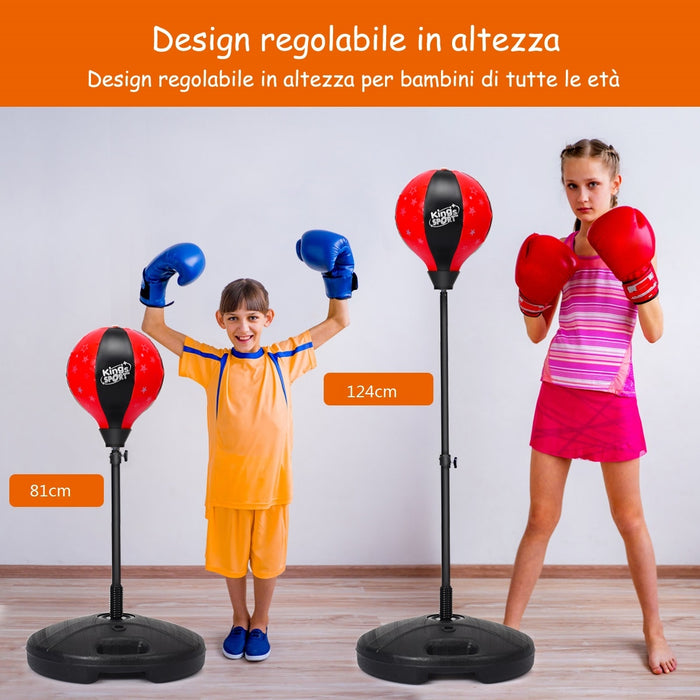 Set di boxe sacco giocattoli per bambini regolabile 81-123cm con guantoni da boxe, Boxe completo da terra Nero e rosso-Boxe