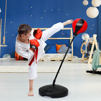 Set di boxe sacco giocattoli per bambini regolabile 81-123cm con guantoni da boxe, Boxe completo da terra Nero e rosso-Boxe